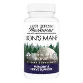 Host Defense Lion's Mane capsules on a desk for daily focus and memory tasks.