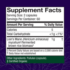 Host Defense Lion's Mane capsules close-up for daily brain support during work.