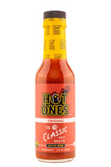 Hot Ones Classic bottle front showing bold label and organic ingredients for everyday flavor