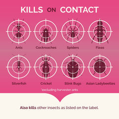 Hot Shot spray action shown killing pests on contact.