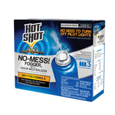 Hot Shot No-Mess Fogger front view showing compact three-pack for quick room treatment