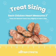 Hotspot Pets chicken hearts training treats in bowl, ready-to-use reward for positive reinforcement.