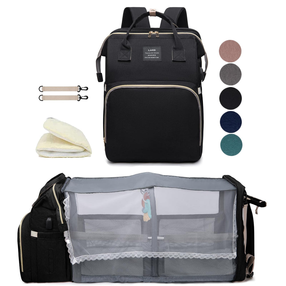 Houscly black diaper bag backpack with changing station enabling quick diaper changes