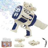 Houscly bubble gun blue in action for outdoor fun and vibrant bubbles