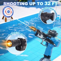 Houscly water gun delivers 32-foot range for extended play.