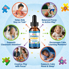 Hovika Kids Focus label front highlights key focus nutrients.