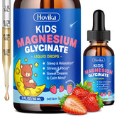 Hovika Kids magnesium glycinate liquid bottle pouring for easy nightly dosing
