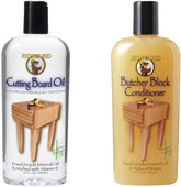 Howard butcher block oil bottle pour shows easy, mess-free application.