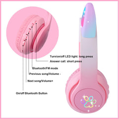 HOYJACY cat ear headphones pink folded, easy to carry in backpack