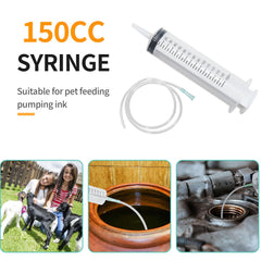 Hoypeyfiy syringe shows clearly printed 150ml scale on durable plastic