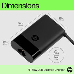 HP 65W USB-C charger in a bag, ideal for daily commutes.