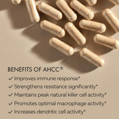 Shiitake extract label with 1100 mg AHCC per serving.