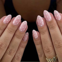 HPYFOI polka-dot short almond nails with leopard-flower design for a chic DIY manicure
