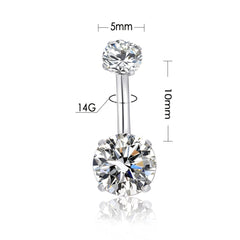 HQLA belly button ring clear CZ bottom 8mm for bold shine.