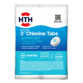 HTH 42051 chlorine tabs advanced bottle demonstrates slow-dissolving sanitizing action for pools