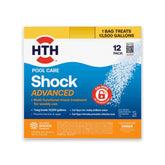 HTH Shock Advanced bottle pour promotes quick sanitization for crystal pool water.