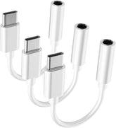 Htrenc USB C to 3.5mm adapter front view, compact and portable for on the go listening.