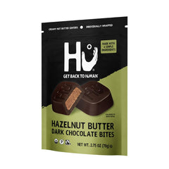 Rich dark chocolate coating on Hu bite delivers deep flavor.
