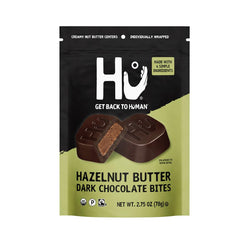 Hu Hazelnut Dark Chocolate Bites pack, ideal for on-the-go snacking.