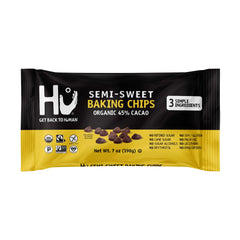 Hu semi-sweet baking chips bag front with simple ingredients for baking