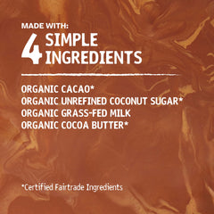 Hu Simple Milk Chocolate Bar packaging closeup highlights organic and fairtrade credentials