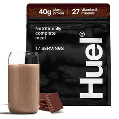 Huel Black Edition Chocolate tub front view highlighting 40g protein per serving