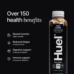 Huel Black Edition chocolate bottle with rich flavor and gluten-free protein.