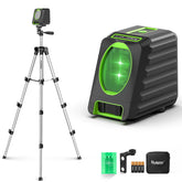 Huepar laser level in outdoor setup showing pulse-mode visibility with receiver