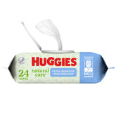Huggies Natural Care Extra Sensitive Wipes unscented pack front with easy flip-top for quick changes