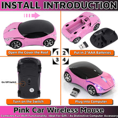 HuGuWdy pink wireless car mouse compatible with PC, laptop, tablet.