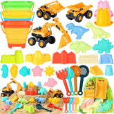 HUITEM 35-piece beach toys set with vibrant colors for creative seaside play.