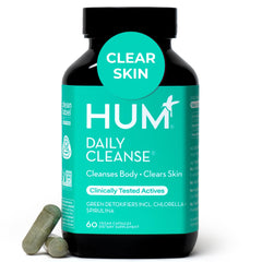 Hum Daily Cleanse bottle front promotes skin clarity and gentle detox