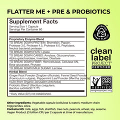HUM Flatter Me ingredients label detailing enzymes and herbs for gut health