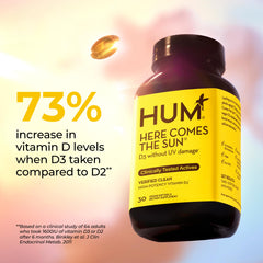 HUM Here Comes The Sun lichen-derived D3 vegan immune support.