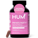 HUM Private Party vaginal probiotics bottle close-up highlighting targeted pH balance support