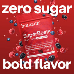 Humann SuperBeets Heart Chews bottle label highlights grape seed extract.