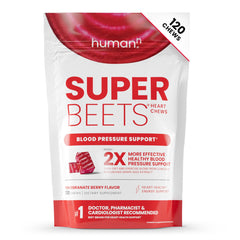 Humann SuperBeets Heart Chews bottle with berry flavor for on-the-go energy support
