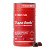 Humann SuperBeets Heart Gummies bottle front highlighting sugar-free energy support.