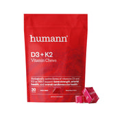 Humann Vitamin D3 + K2 Chews bottle front showing mixed berry flavor for daily immune support.