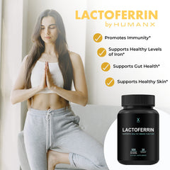 HUMANX Lactoferrin 500mg gluten-free non-GMO soy-free capsules highlighting safe formulation