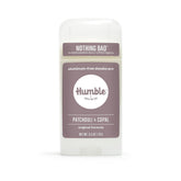 HUMBLE BRANDS Patchouli Copal Frankincense deodorant packaging highlights the 2.5 oz size for travel.