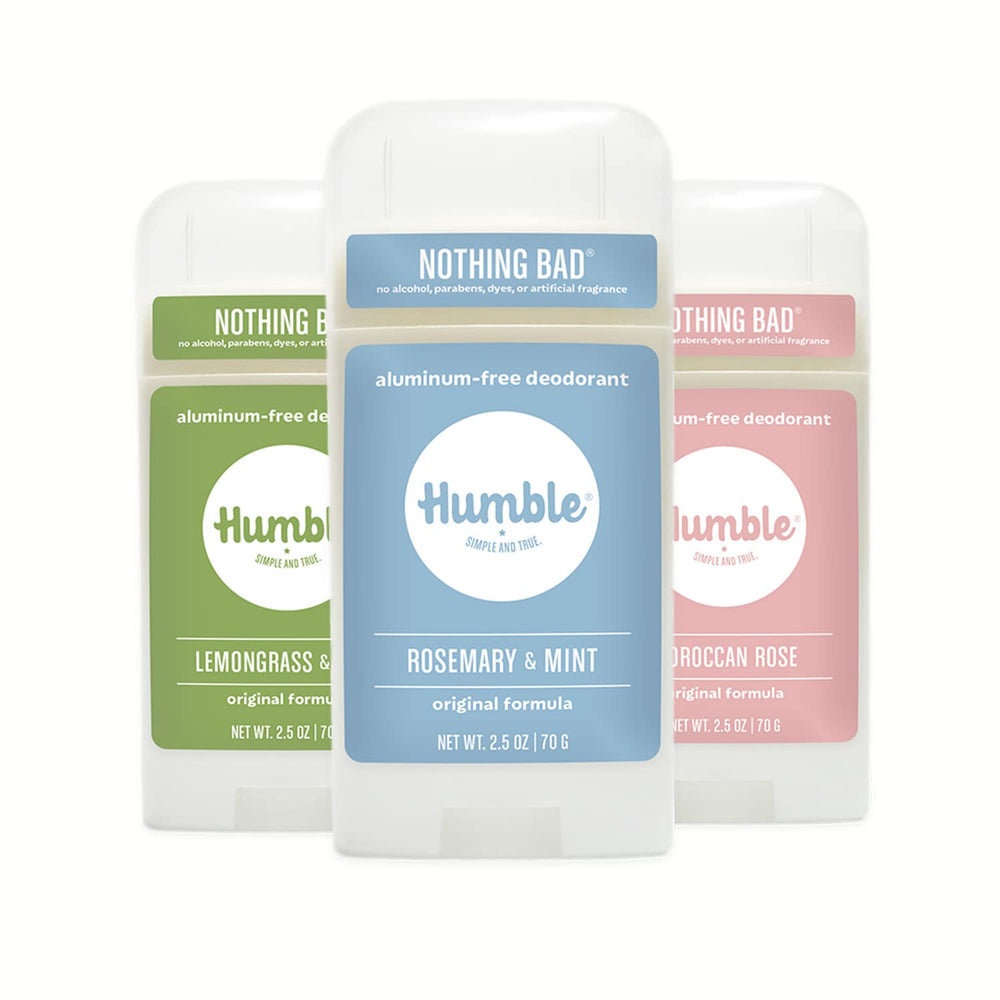 Humble Original Formula deodorant bottle shows aluminum-free protection for daily odor control.