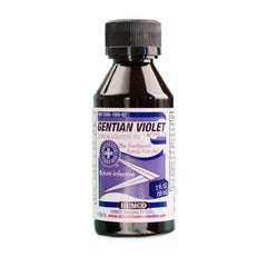 Humco Gentian Violet 2% solution bottle, compact 2 oz packaging, ideal for quick staining tasks.