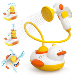 Humzo Duckie bath shower head on tub inviting imaginative bath time play