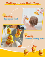 Humzo Duckie bath shower head with squirting ducks engages kids during bath time