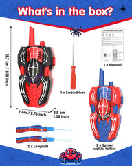 Humzo Spider Hero walkie talkie with spider-colored lanyard for outdoor play.