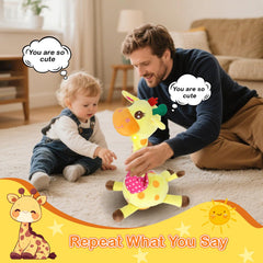 Hunfur giraffe toy glows softly to support visual tracking during playtime.