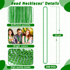 Huskein green beads Mardi Gras bulk for easy costume accessorizing.
