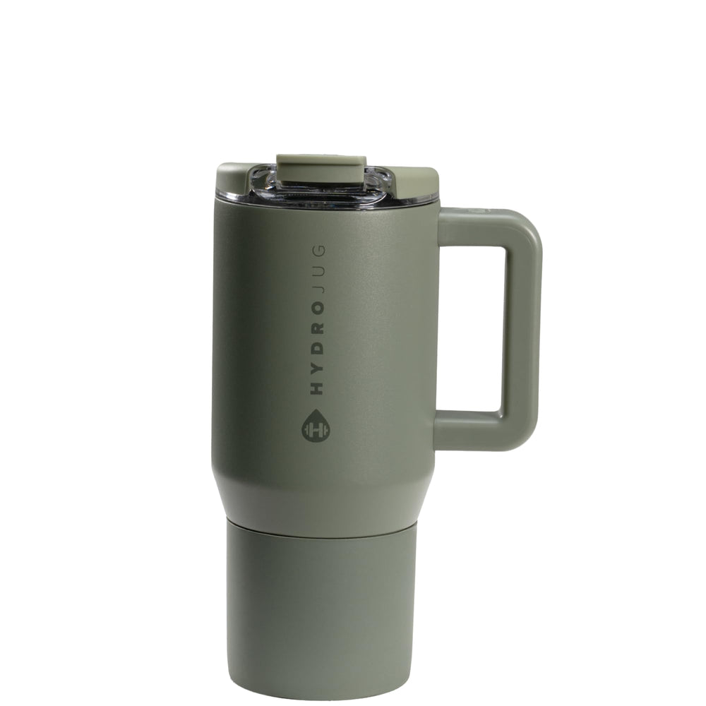 HydroJug Coffee Traveler 20oz with flip lid for mess-free on-the-go sipping.