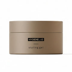 HygieneLab Men's Hair Gel with sandalwood scent for strong, daylong hold.